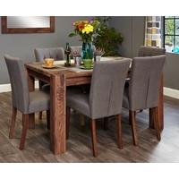 Baumhaus Shiro Walnut Dining Set with 6 Flare Back Slate Upholstered Chairs