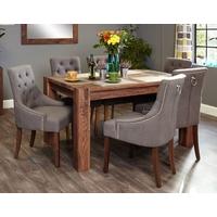 Baumhaus Shiro Walnut Dining Set with 6 Accent Slate Upholstered Chairs