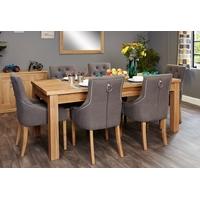 Baumhaus Mobel Extending Oak Dining Set with 6 Stone Fabric Upholstered Chairs