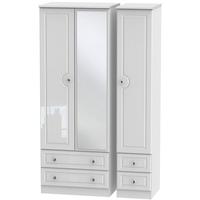 Balmoral White High Gloss Triple Wardrobe - Tall with Drawer and Mirror