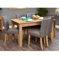 Baumhaus Mobel Oak 150cm Dining Set with 6 Flare Back Grey Upholstered Chairs