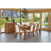 Baumhaus Olten Dark Oak Dining Set - Extending with Drawer and 8 Cream Chairs