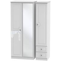 Balmoral White High Gloss Triple Wardrobe with 2 Drawer and Mirror