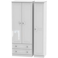 balmoral white high gloss triple wardrobe tall with 2 drawer