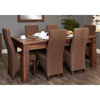 Baumhaus Mayan Walnut Extending Dining Set with 6 Hazelnut Upholstered Chairs