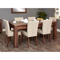 Baumhaus Mayan Walnut Extending Dining Set with 6 Flare Back Biscuit Upholstered Chairs