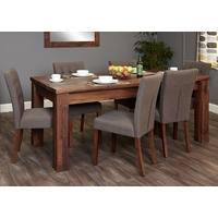 Baumhaus Mayan Walnut Extending Dining Set with 6 Flare Back Slate Upholstered Chairs