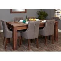 baumhaus mayan walnut extending dining set with 6 accent slate upholst ...