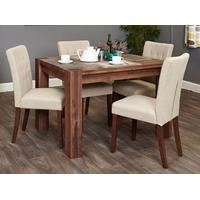 Baumhaus Shiro Walnut Dining Set with 4 Flare Back Biscuit Upholstered Chairs