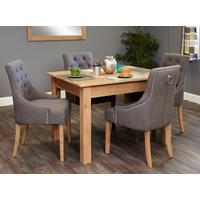 Baumhaus Mobel Oak Dining Set with 4 Stone Fabric Upholstered Chairs