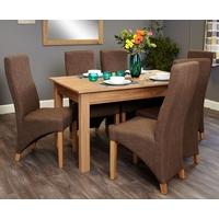 baumhaus mobel oak 150cm dining set with 6 full back upholstered chair ...