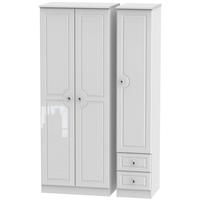 balmoral white high gloss triple wardrobe with tall and 2 drawer