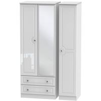 balmoral white high gloss triple wardrobe tall with mirror and 2 drawe ...