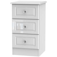 Balmoral White High Gloss Bedside Cabinet - 3 Drawer Locker