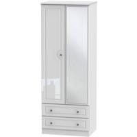 Balmoral White High Gloss Wardrobe - Tall 2ft 6in with Mirror and 2 Drawer