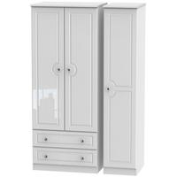 balmoral white high gloss triple wardrobe 2 drawer