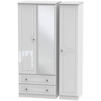 balmoral white high gloss triple wardrobe 2 drawer with mirror