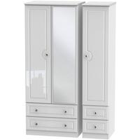 balmoral white high gloss triple wardrobe with drawer and mirror