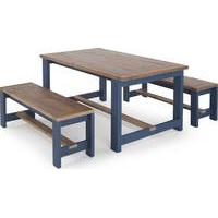Bala Table and Bench Set, Solid Wood and Blue