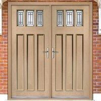 Balmoral Oak Double Door and Frame Set with Jade style Black Caming Tri Glazing
