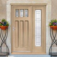 Balmoral Oak Door and Frame with One Side Screen and Black Caming Tri Glazing