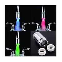 Battery-Free Stylish Water Powered Kitchen Heat Sensor LED Faucet Light with 2 adapter