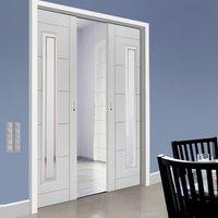 Barbican White Double Pocket Doors - Etched Clear Glass