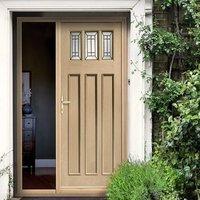 balmoral oak door with black caming tri glazing and one unglazed side  ...