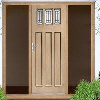 Balmoral Exterior Oak Door with Black Caming Tri Glazing and Two Unglazed Side Frames