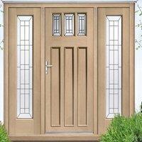 balmoral oak door and frame with two side screens and black caming tri ...