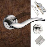 Barcelona Mediterranean Bathroom Lever On Rose - Satin Nickel Handle Pack