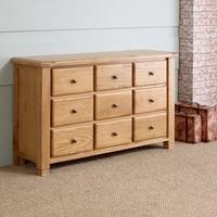 Barista Wooden Wide Chest Of Drawers In Oak With 9 Drawers