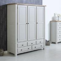 Barista Wooden Wardrobe In Grey With 3 Doors And 5 Drawers