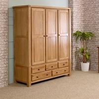 Barista Wooden Wardrobe In Oak With 3 Doors And 5 Drawers