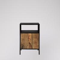 Baldry bedside table in Mango wood & Gunmetal