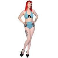 Banned Dusty Blue Polka Dot Swimsuit (Small)