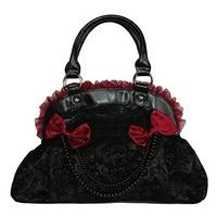 Banned Black/Burgundy Flocked Rose Skull Handbag