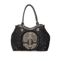 banned apparel flocked ribcage gothic rockabilly handbag w detachable  ...