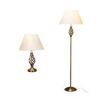 Barley Twist Table and Floor Lamp Set + FREE 4W & 8W Led Bulbs, Antique Brass, Metal