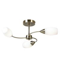 Bailey Semi Flush Ceiling Light In Antique Brass with Opal Shades