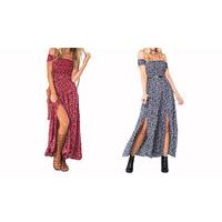 bardot side split maxi dress 2 colours
