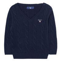 Baby Boy Lambswool Cable V-neck Jumper 0-3 Yrs - Evening Blue