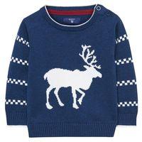 baby boy reindeer crewneck jumper 0 3 yrs marine melange