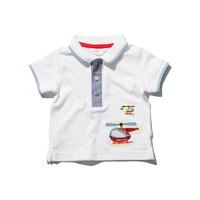 Baby boy white short sleeve button neck fastening blue trimmed helicopter applique polo shirt - White