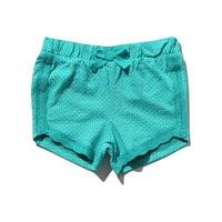 Baby girls turquoise bow front spot print lace trim pull on cotton shorts - Turquoise