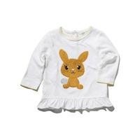 Baby girl white long sleeve stretch cotton peplum frill sequin bunny motif top - White