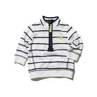 Baby boy black and white striped long sleeve digger applique zip up front sweater - White