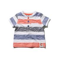 Baby boy 100% cotton blue and red short sleeve stripe pattern grandad collar boat label t-shirt - White