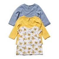 Baby Girls 3 Pack Short Sleeve Butterfly Print And Long Sleeve Everyday Plain Tops - Yellow