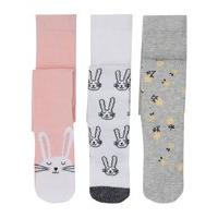 Baby girl soft cotton rich pink white and grey bunny knit pull on tights three pack - Multicolour